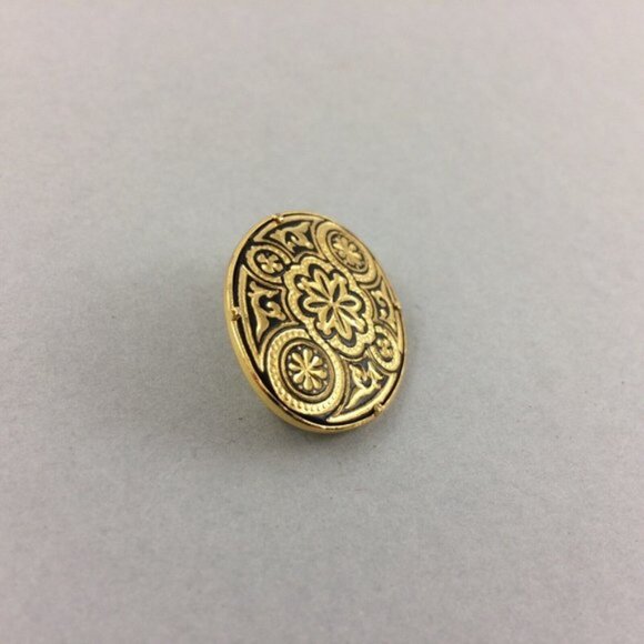 Vtg Toledoware Faux Damascene Oval Brooch Pin Arabesque Flower Goldtone Black - Picture 2 of 12